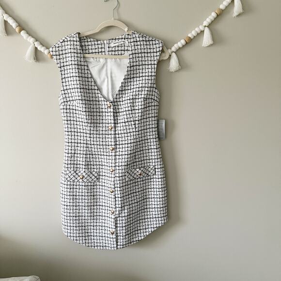NWT Amanda Uprichard Ivana Mini Dress Tweed Button Front White Black Size Medium - Picture 12 of 14